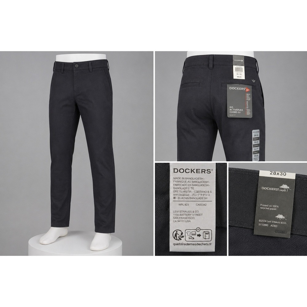 NWT Dockers Go ActiveFlex Chino Pants Men's 28x30 Slim Fit Black Stretch